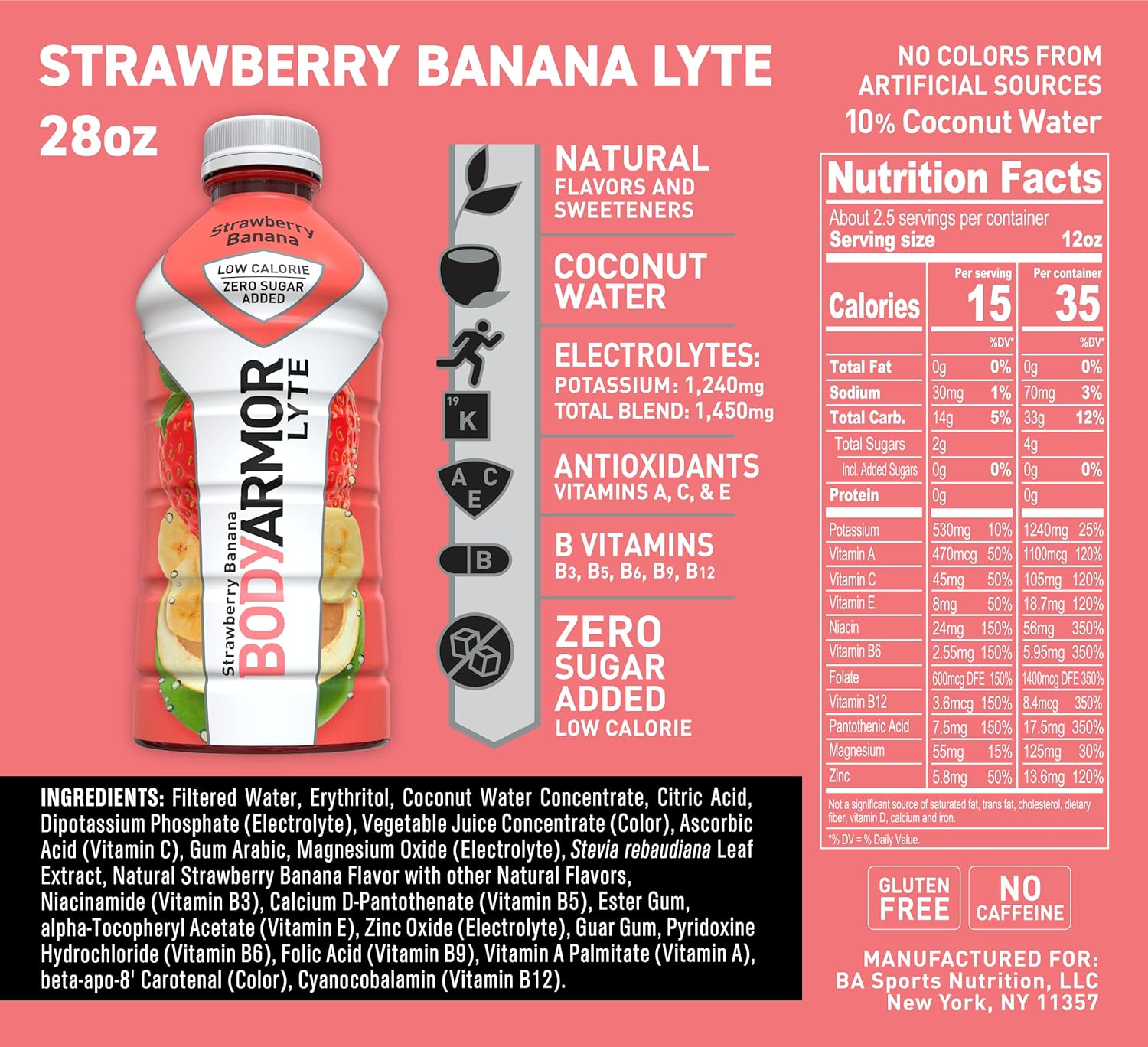 BODYARMOR LYTE Sports Drink Low-Calorie Beverage， Blueberry Pomegranate， Natural Flavors With Vitamins， Potassium-Packed Electrolytes， Perfect For Athletes， 16 Fl Oz (Pack of 12) - Image 2